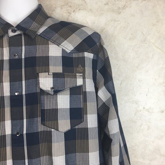 Volcom Men's Workwear Long Sleeve Plaid Shirt with Snap-Buttons Size L - Picture 5 of 16